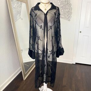 Chico's Plus Size Black Sheer Button Up Duster Cardigan Size 4 / XXL